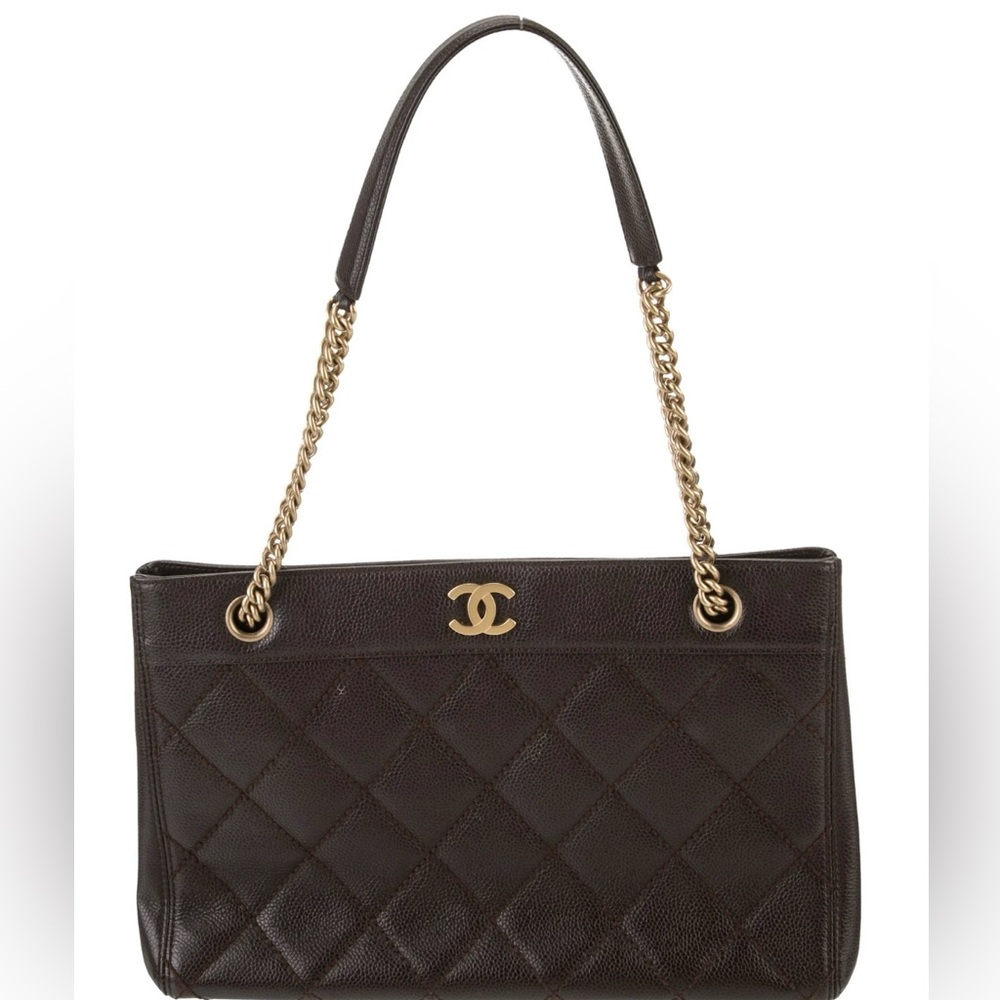 Authentic Chanel Dark Brown Quilted Shoulder Bag